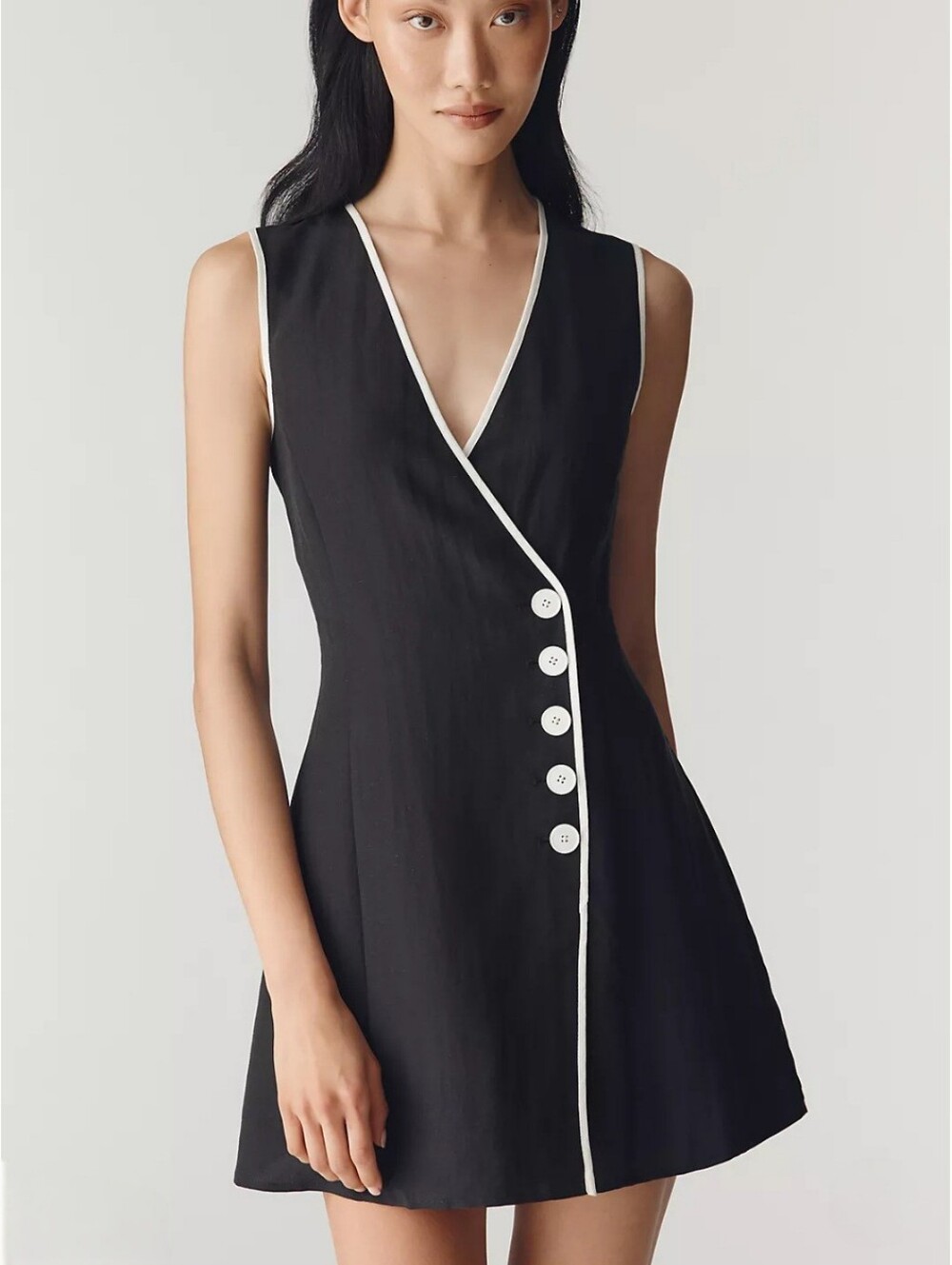 Anthropologie × Mare Mare Asymmetric Button Front Mini Dress Black & White M